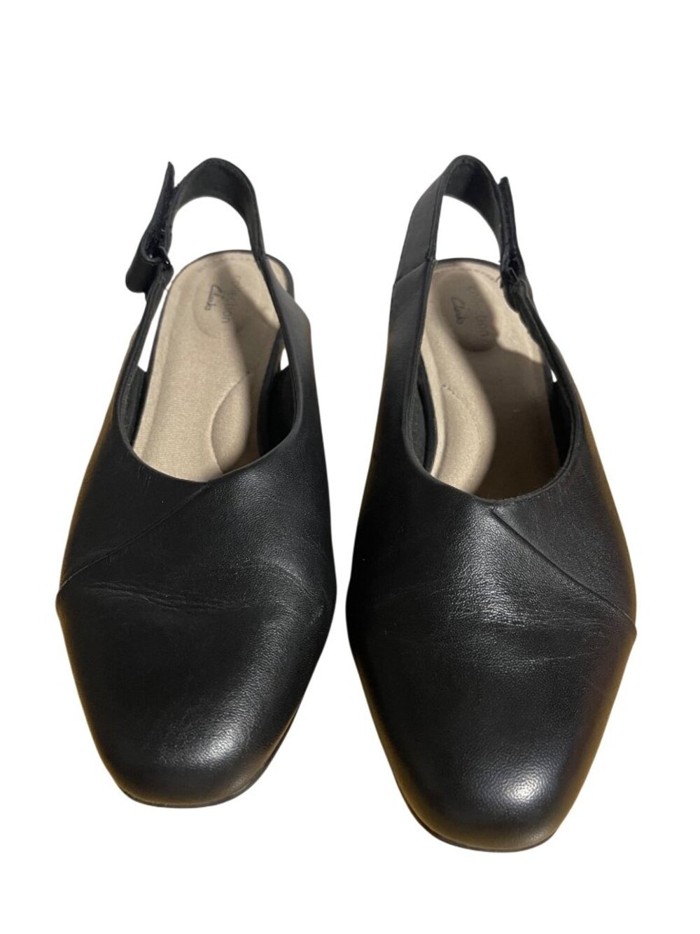 Clarks Juliet Pull Closed Toe Slingback Pumps Black Leather Low Heel Womens 9.5W